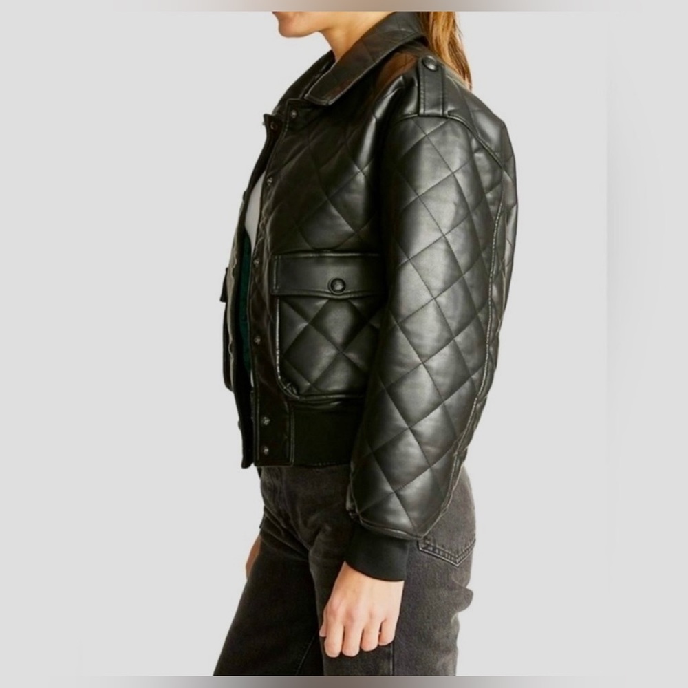 Rebecca Minkoff Diamond Quilted Faux Leather Bomber Jacket. SZ:S Like New.